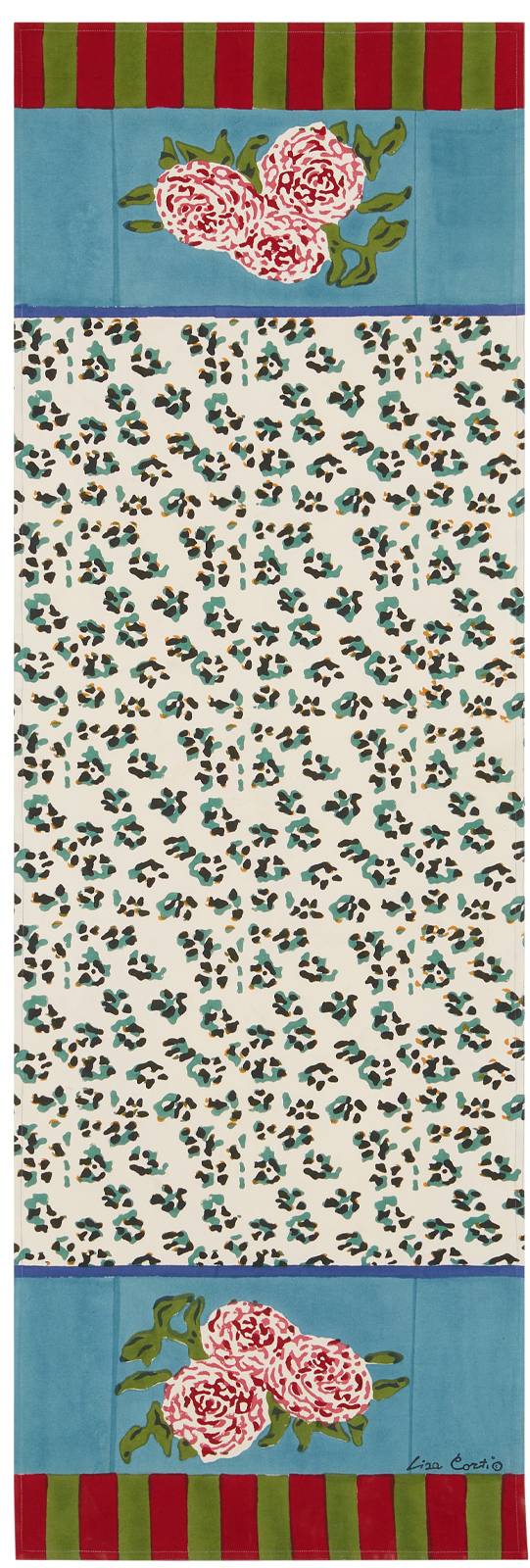 Lisa Corti tovaglietta doppia cotone 50x150cm leopard stripes sky Consegna Veloce