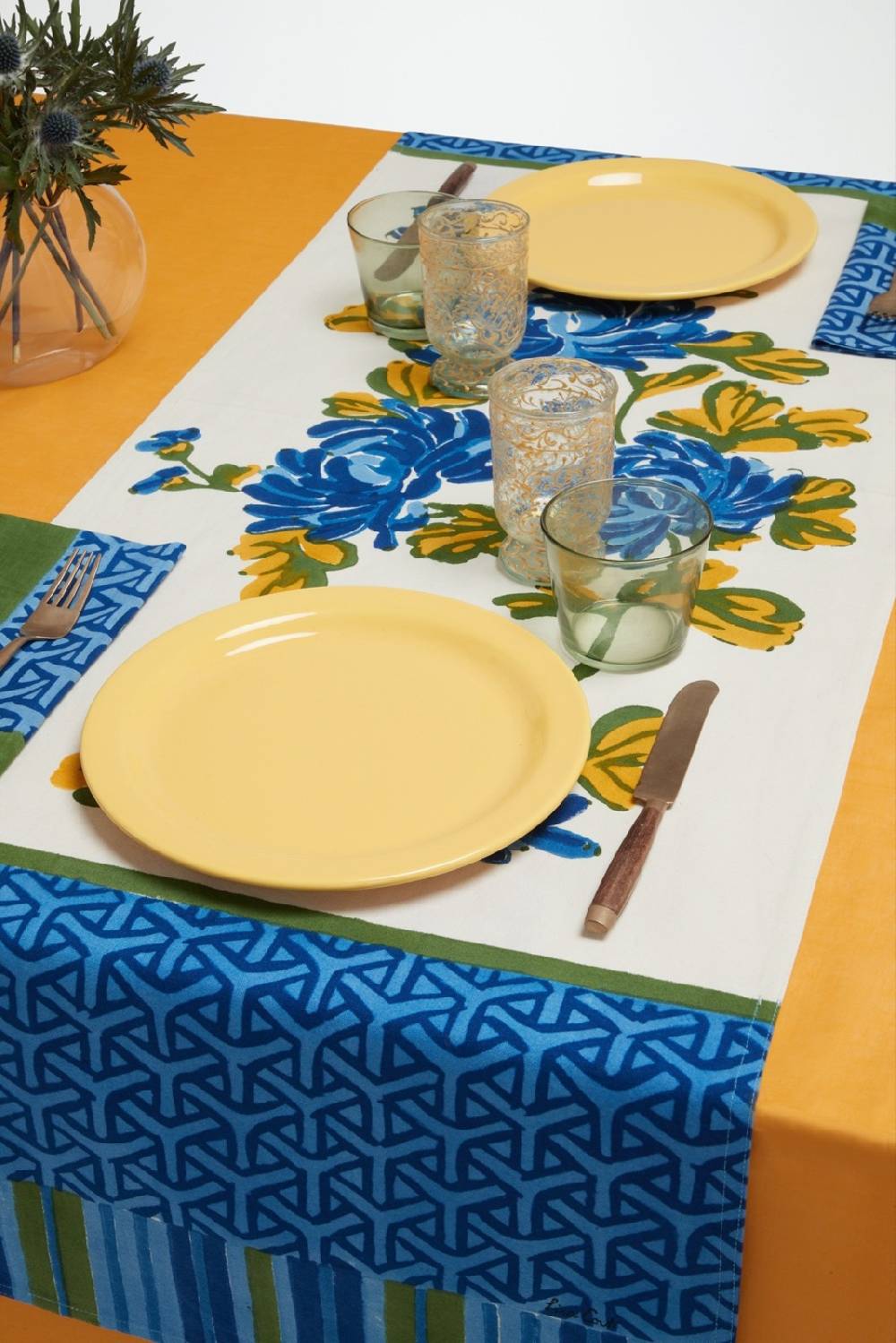 Lisa Corti tovaglietta doppia cotone 50x150cm vienna blue cream Affare Del Giorno