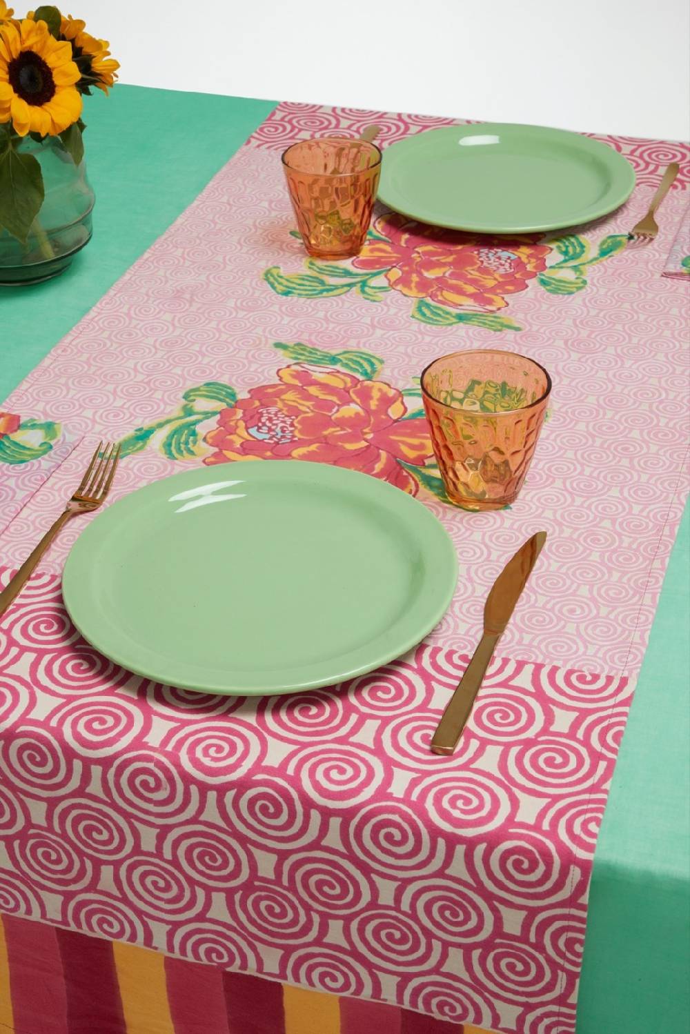 Lisa Corti tovaglietta doppia cotone 50x150cm camelia magenta pink Prezzo Ridotto