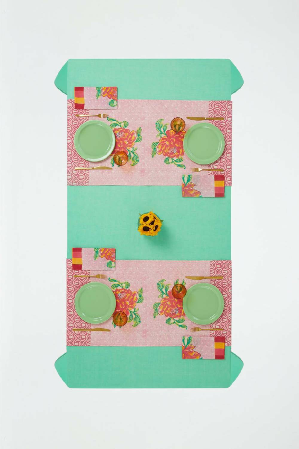 Lisa Corti tovaglietta doppia cotone 50x150cm camelia magenta pink Prezzo Ridotto