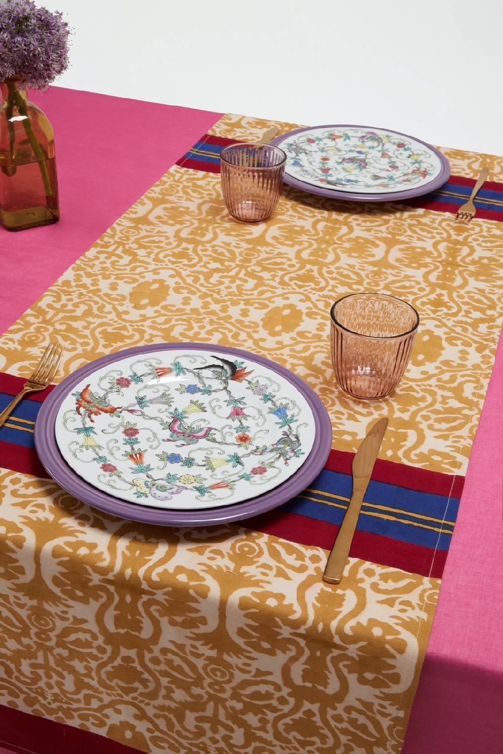Lisa Corti tovaglietta doppia cotone 50x150cm damask stripes chutney Convenienza