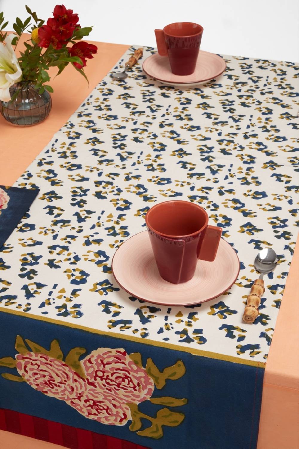 Lisa Corti tovaglietta doppia cotone 50x150cm leopard stripes dark blue Novità