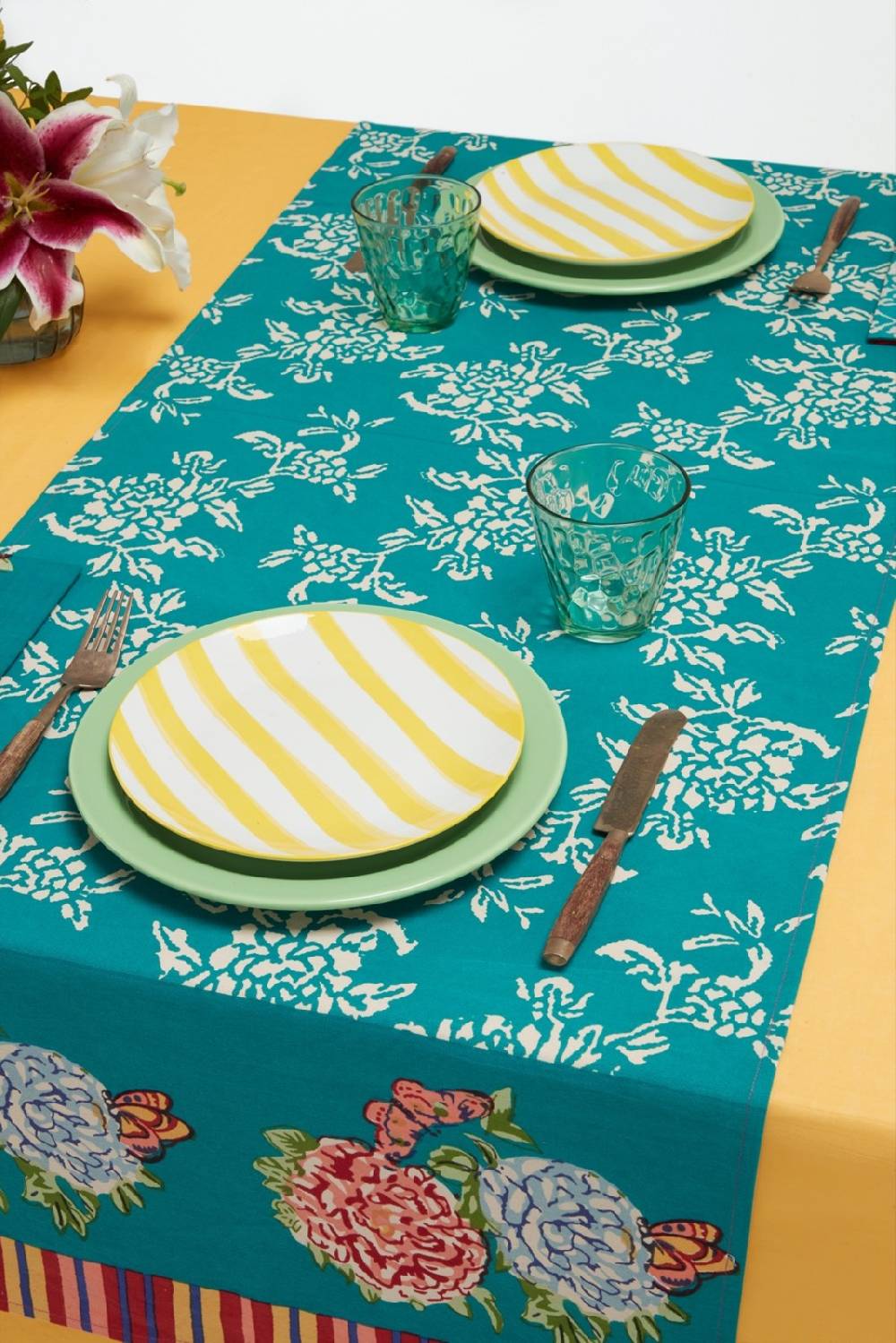 Lisa Corti tovaglietta doppia cotone 50x150cm kandem queen green Presa