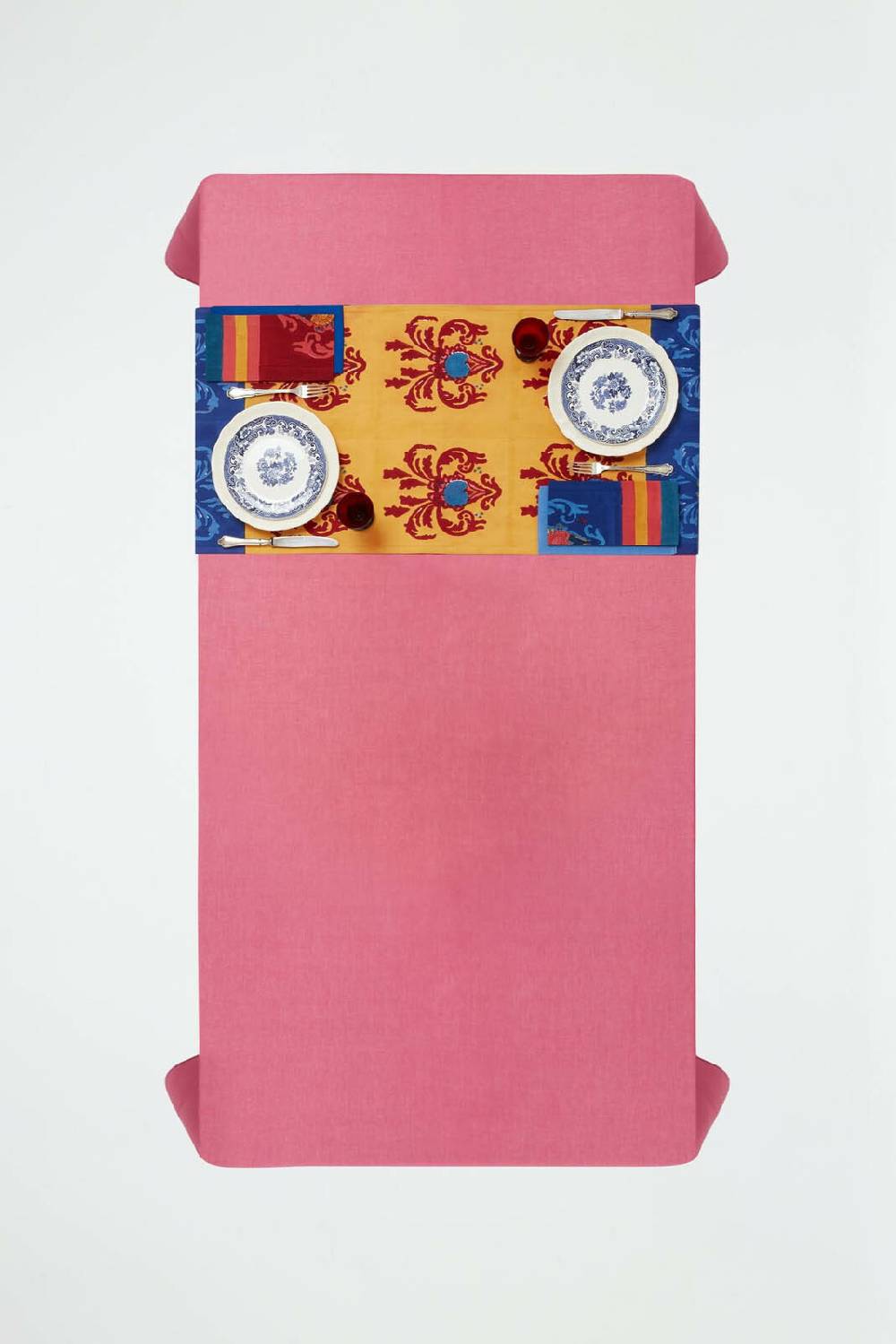 Lisa Corti tovaglietta doppia cotone 50x150cm brocade royal blue Sconto