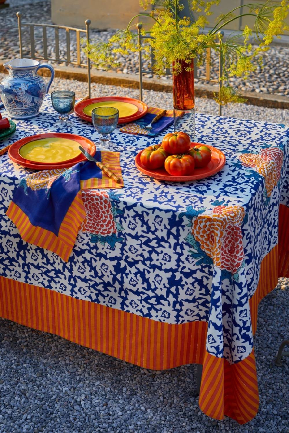 Lisa Corti tovagliolo cotone 50x50cm corolla blue In Vendita