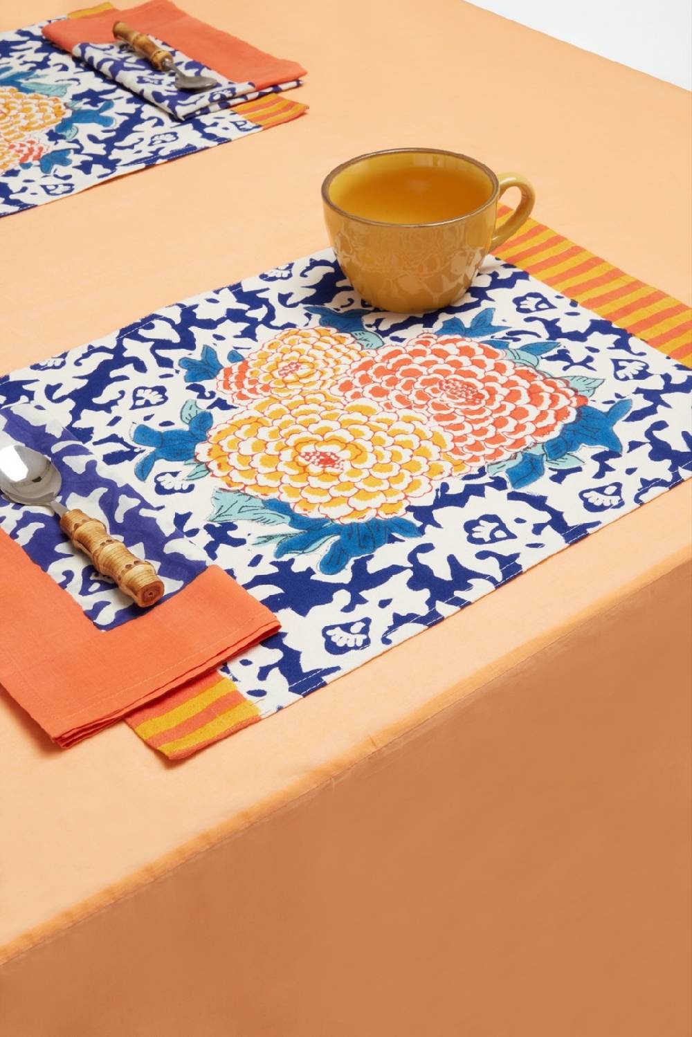 Lisa Corti tovagliolo cotone 50x50cm arabesque blue natural Saldi
