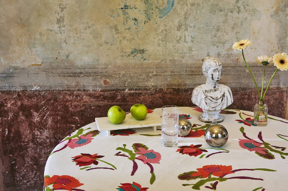Lisa Corti telo lino 140x240cm japanese white red Negozi Online