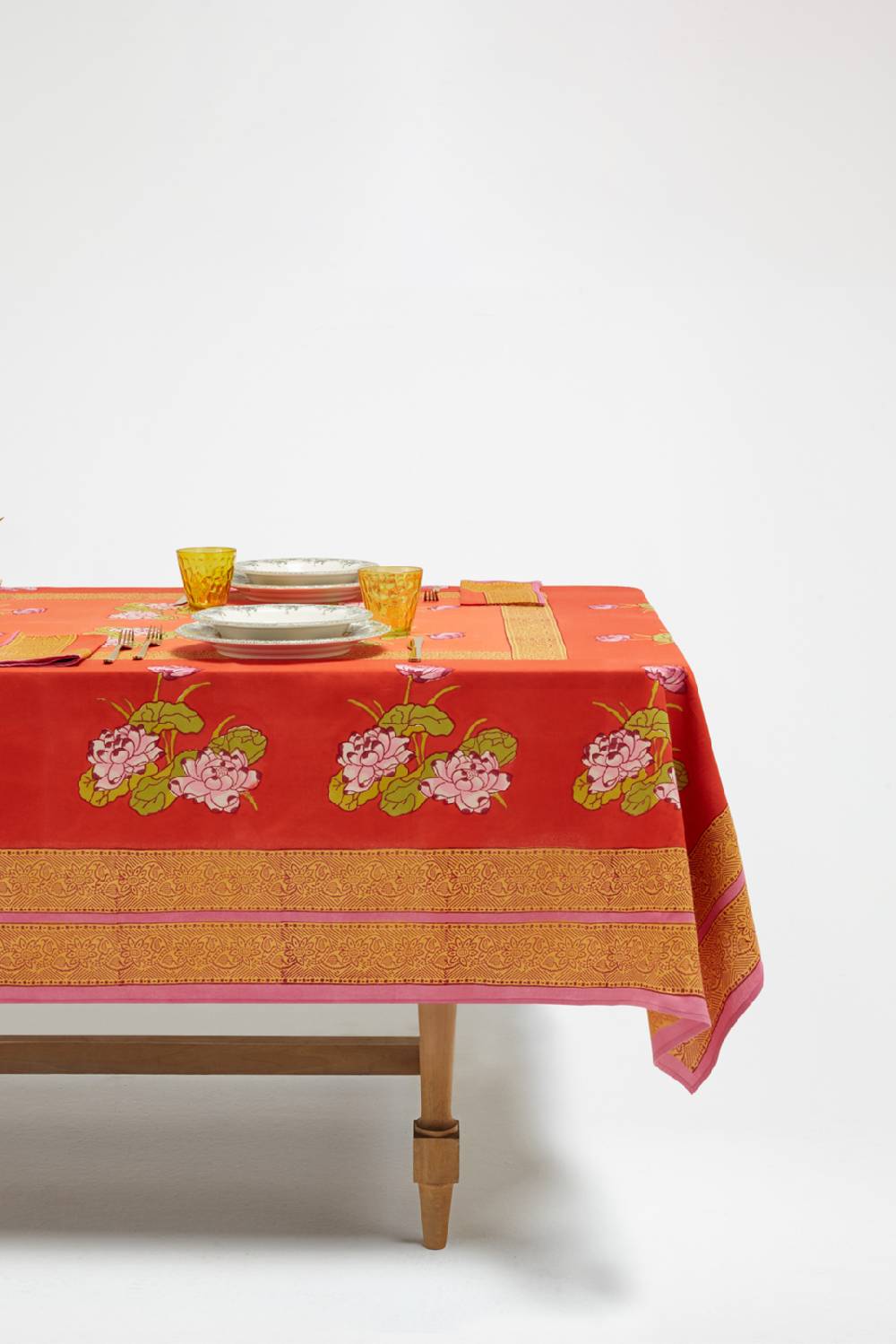 Lisa Corti telo cotone 140x240cm tea flower red orange Economico