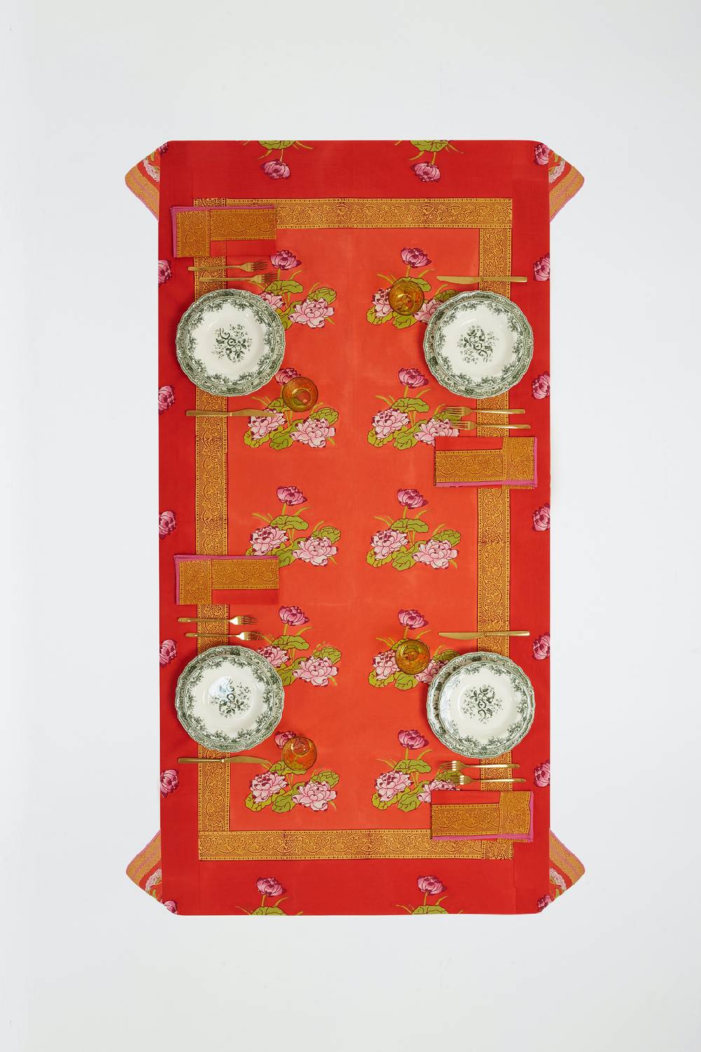 Lisa Corti telo cotone 140x240cm tea flower red orange Economico