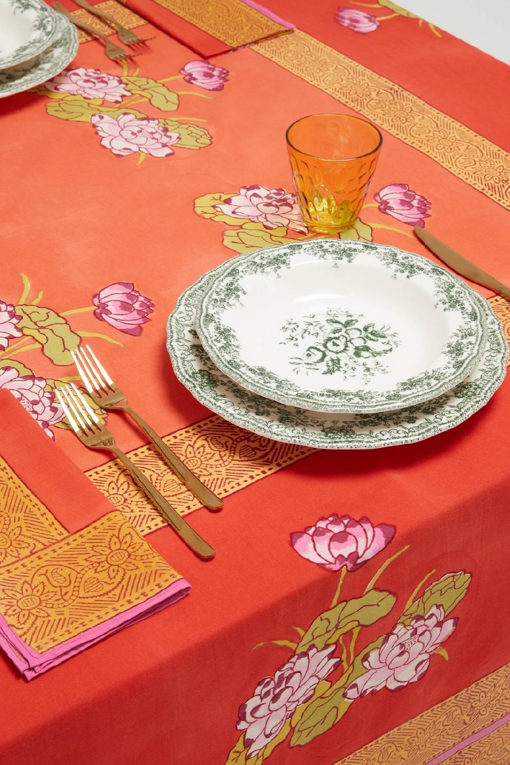 Lisa Corti telo cotone 140x240cm tea flower red orange Economico