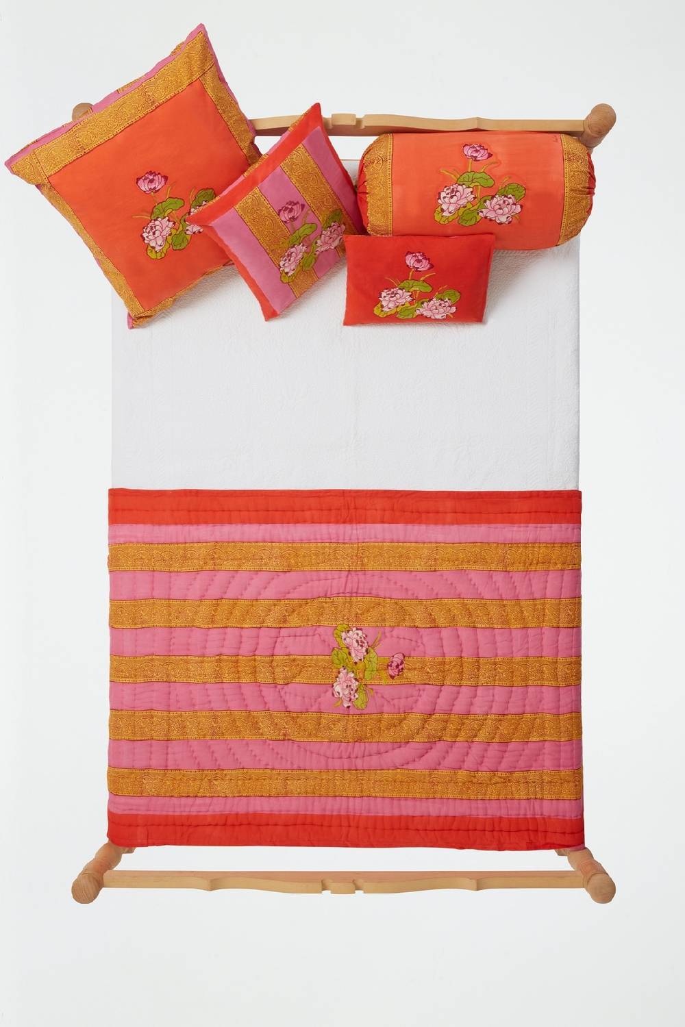 Lisa Corti trapunta reversibile 110x180cm tea flower red orange 2025