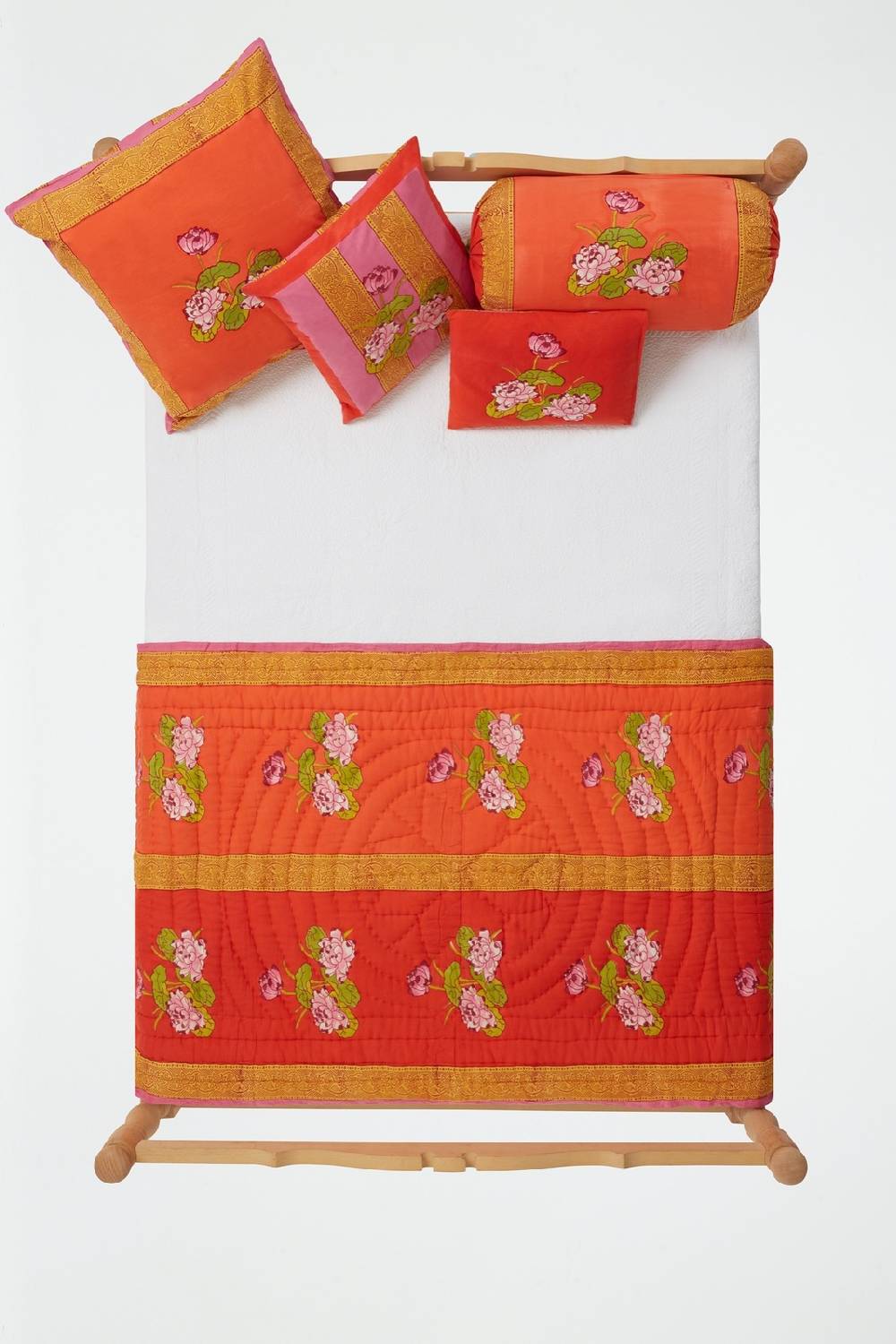 Lisa Corti trapunta reversibile 110x180cm tea flower red orange 2025