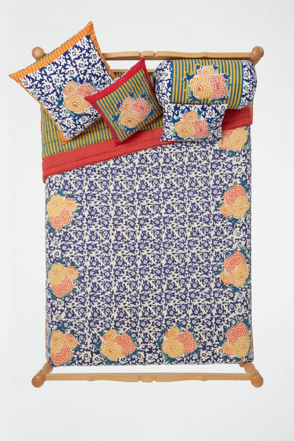 Lisa Corti trapunta reversibile 250x270cm arabesque corolla blue natural Saldi Di Fabbrica