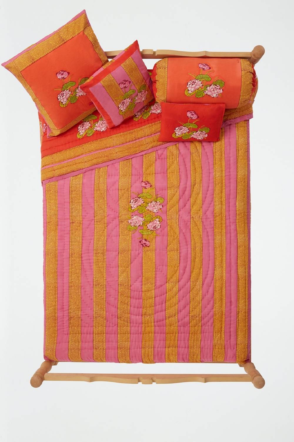 Lisa Corti trapunta reversibile 250x270cm tea flower red orange Vendita