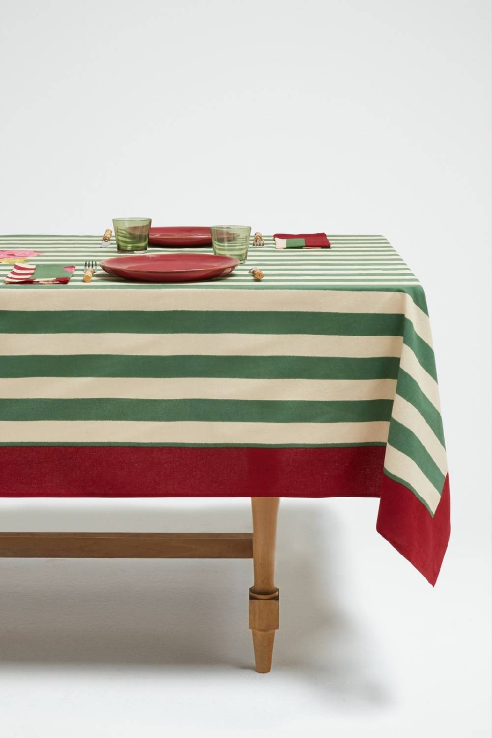 Lisa Corti telo cotone 250x270cm nizam stripes green natural Vendite Flash