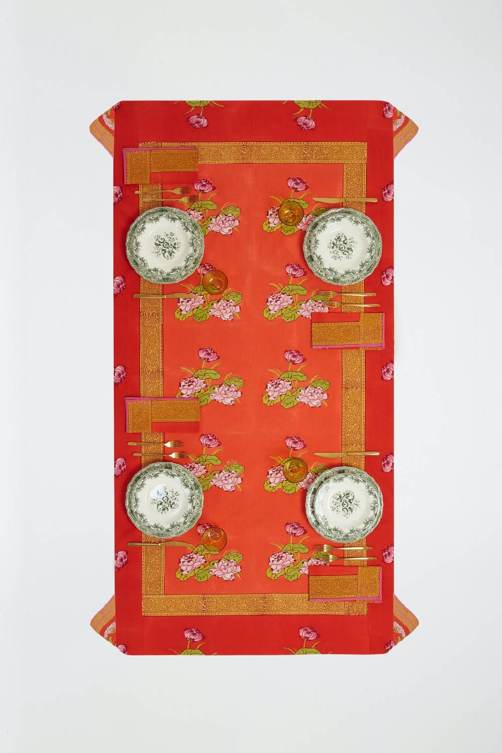 Lisa Corti telo cotone 250x270cm tea flower red orange 2025