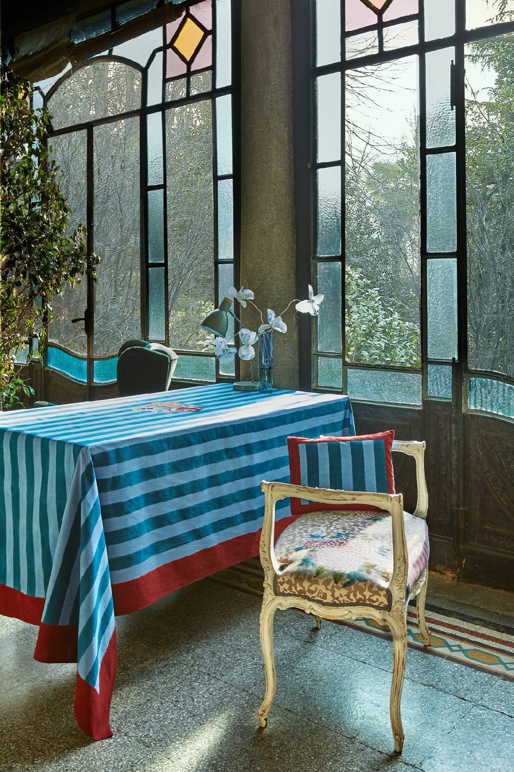 Lisa Corti telo cotone 250x270cm nizam stripes ferozi sugar Vendita