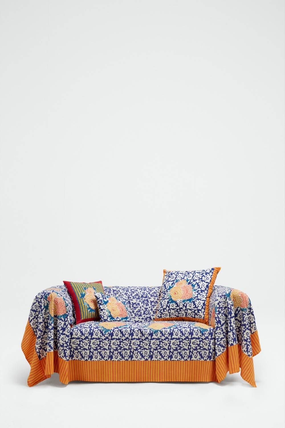 Lisa Corti telo cotone 220x270cm arabesque corolla blue natural Fino Al -60%