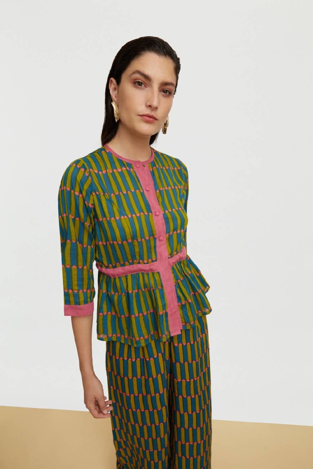 Lisa Corti top rainbow diamond stripes acid green I Più Venduti