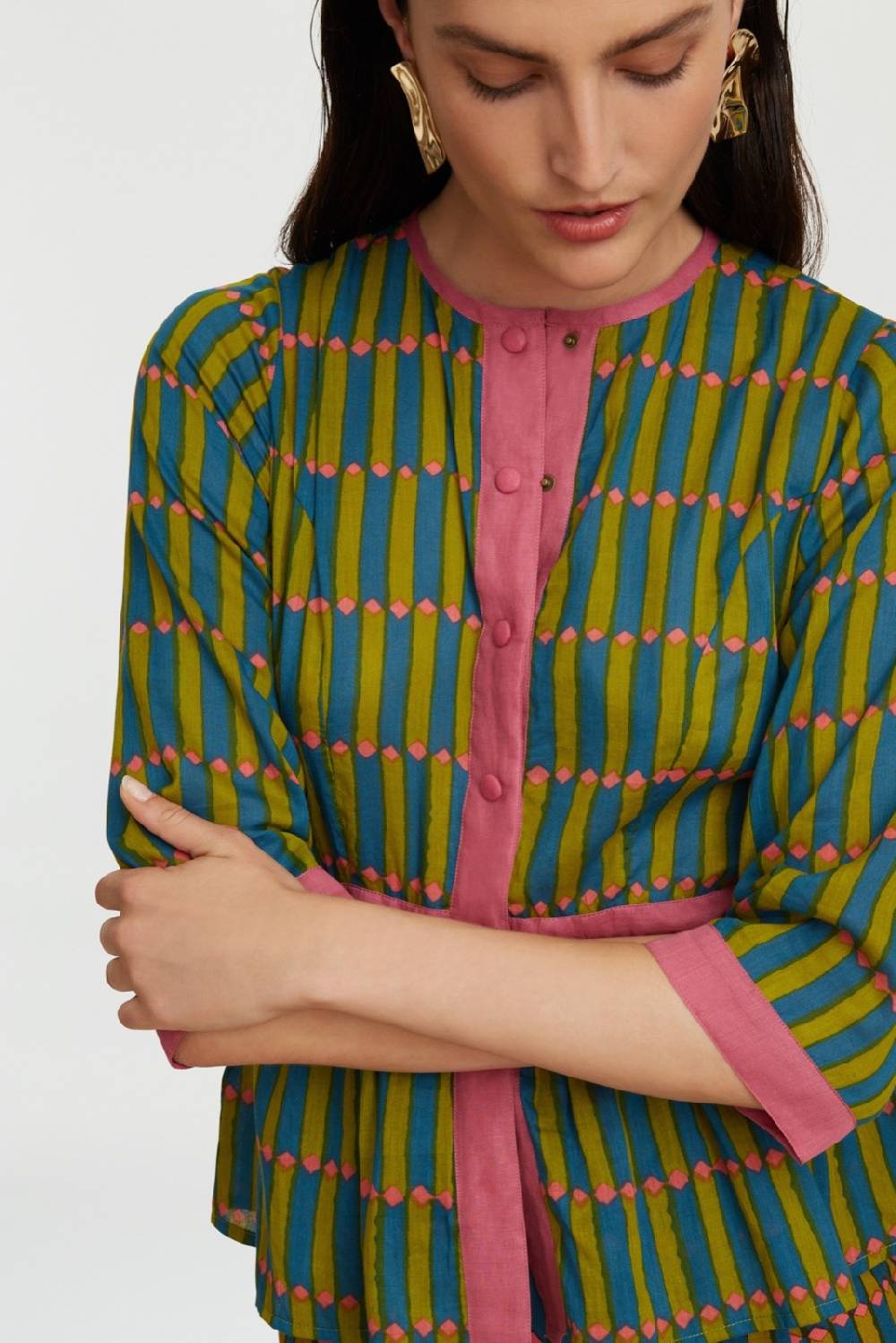 Lisa Corti top rainbow diamond stripes acid green I Più Venduti