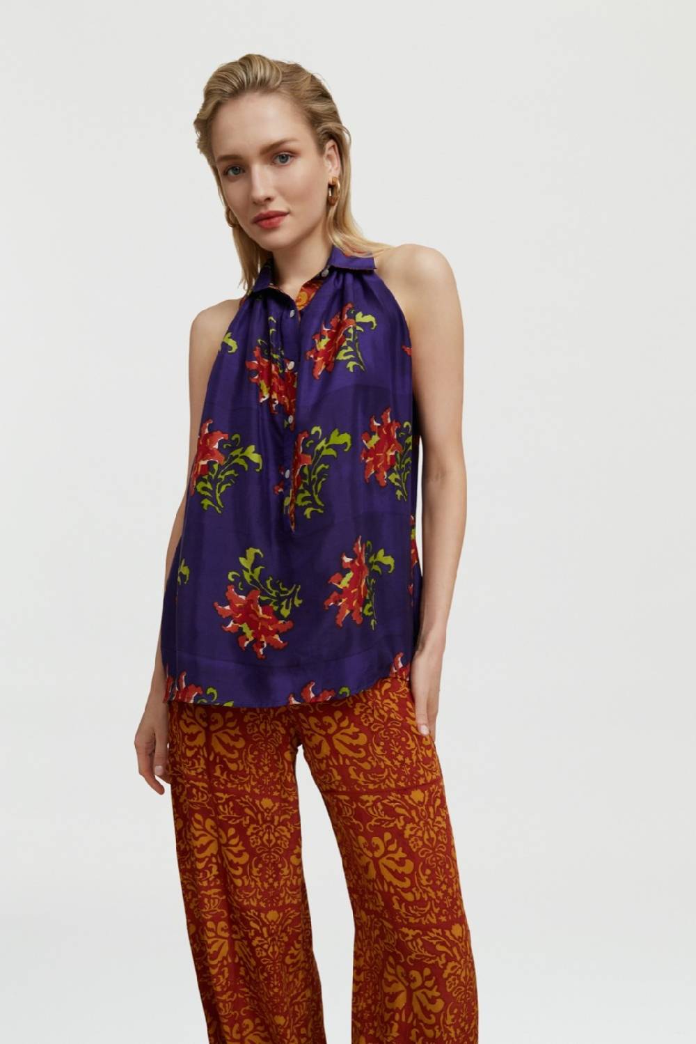 Lisa Corti camicia ava tangeri flower purple In Saldo