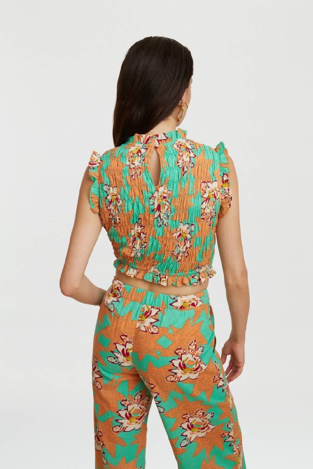 Lisa Corti top pineapple star flower aqua Sconto di tempo limitato