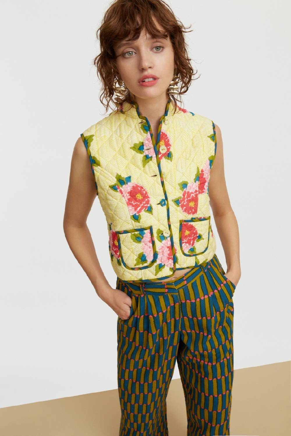 Lisa Corti gilet jaipur barwara light yellow Comprare a buon mercato