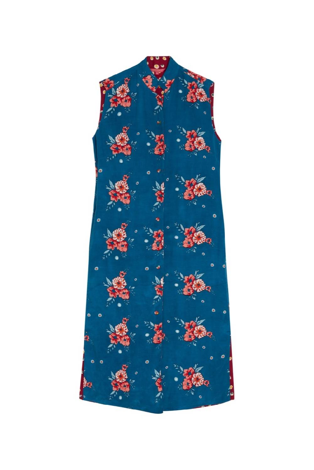 Lisa Corti gilet lungo myanmar bukhara flower teal Offerta Giorno del Papà