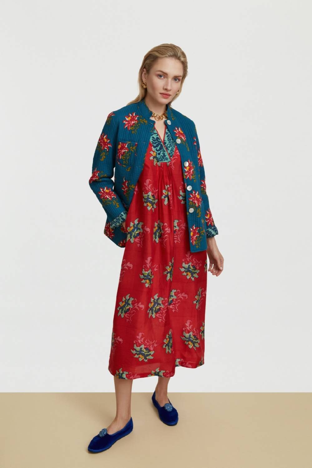 Lisa Corti caftano radha tangeri flower coral Grandi sconti