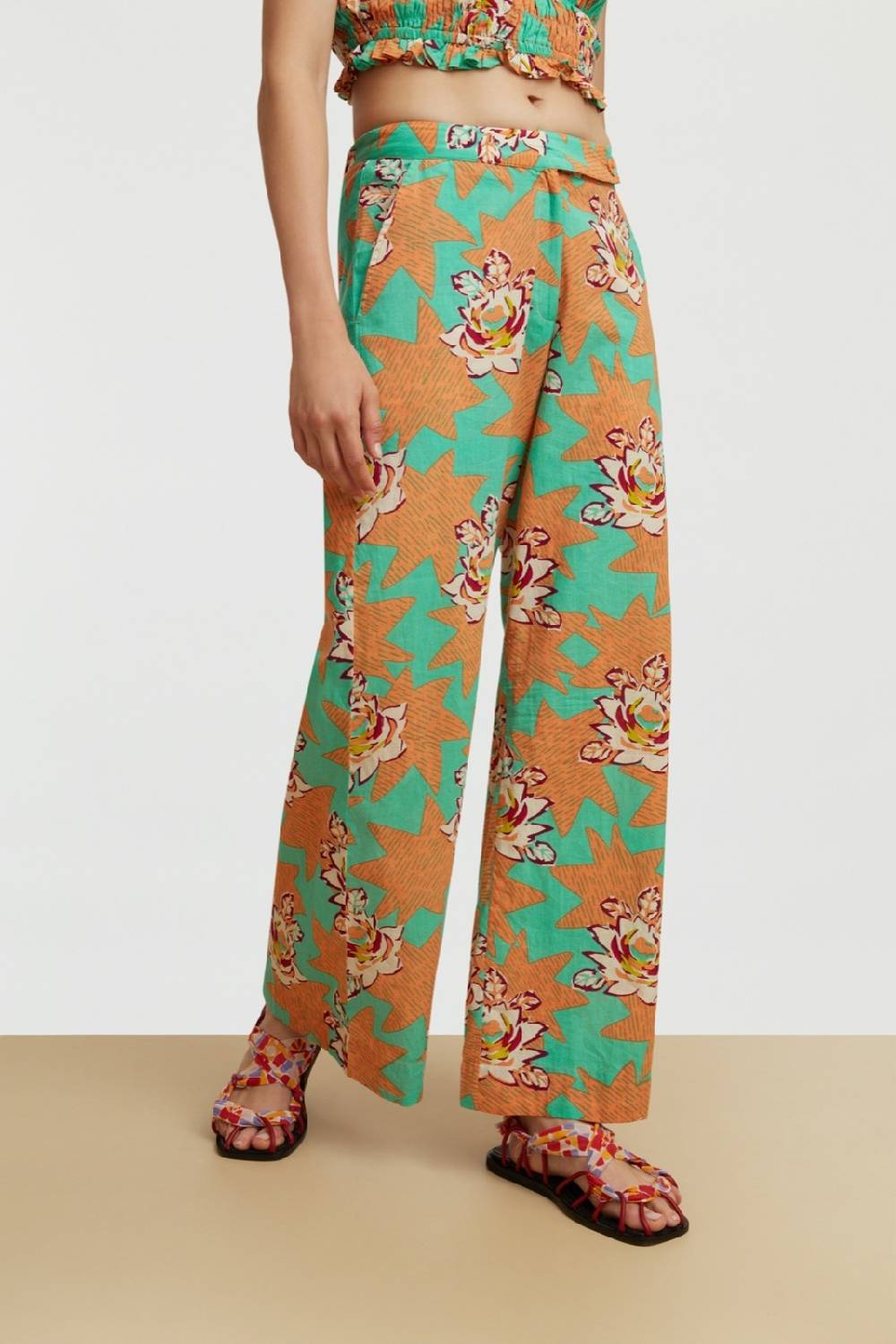Lisa Corti pantalone myanmar star flower aqua Offerte giornaliere