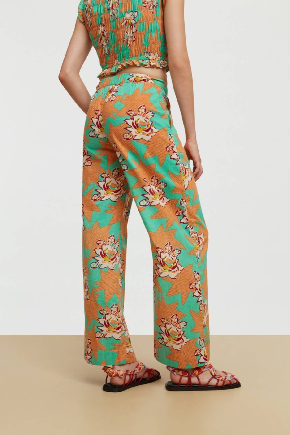Lisa Corti pantalone myanmar star flower aqua Offerte giornaliere