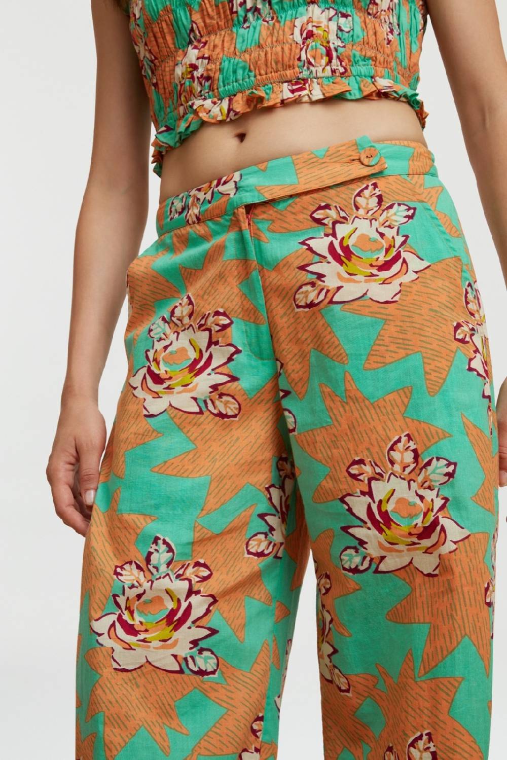 Lisa Corti pantalone myanmar star flower aqua Offerte giornaliere