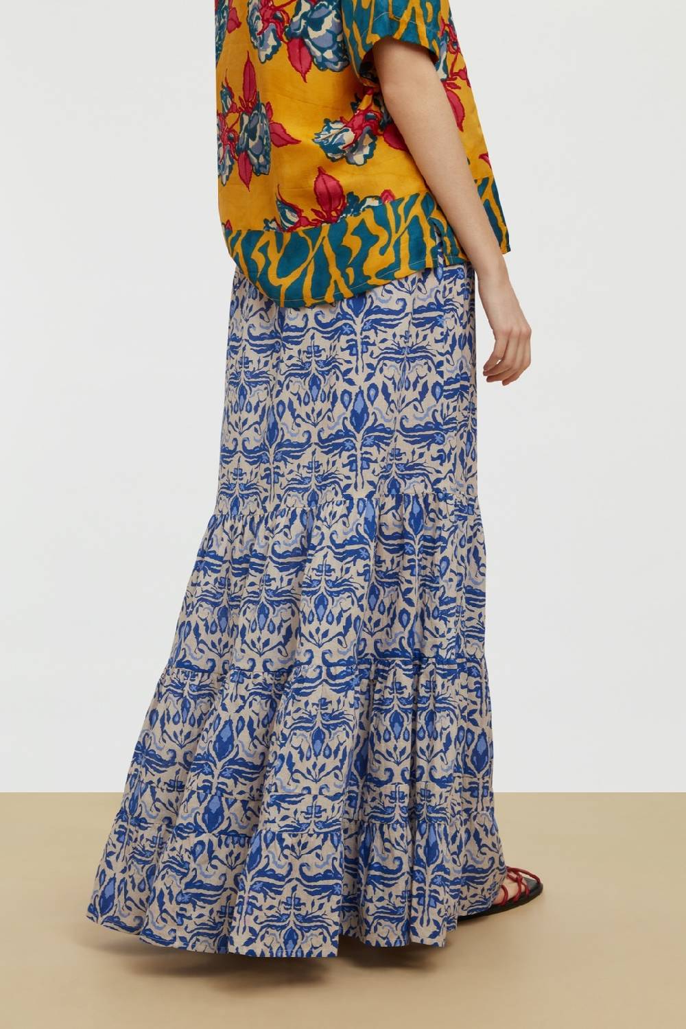 Lisa Corti gonna lehenga abhanery damasque blue Fino al 50% di sconto