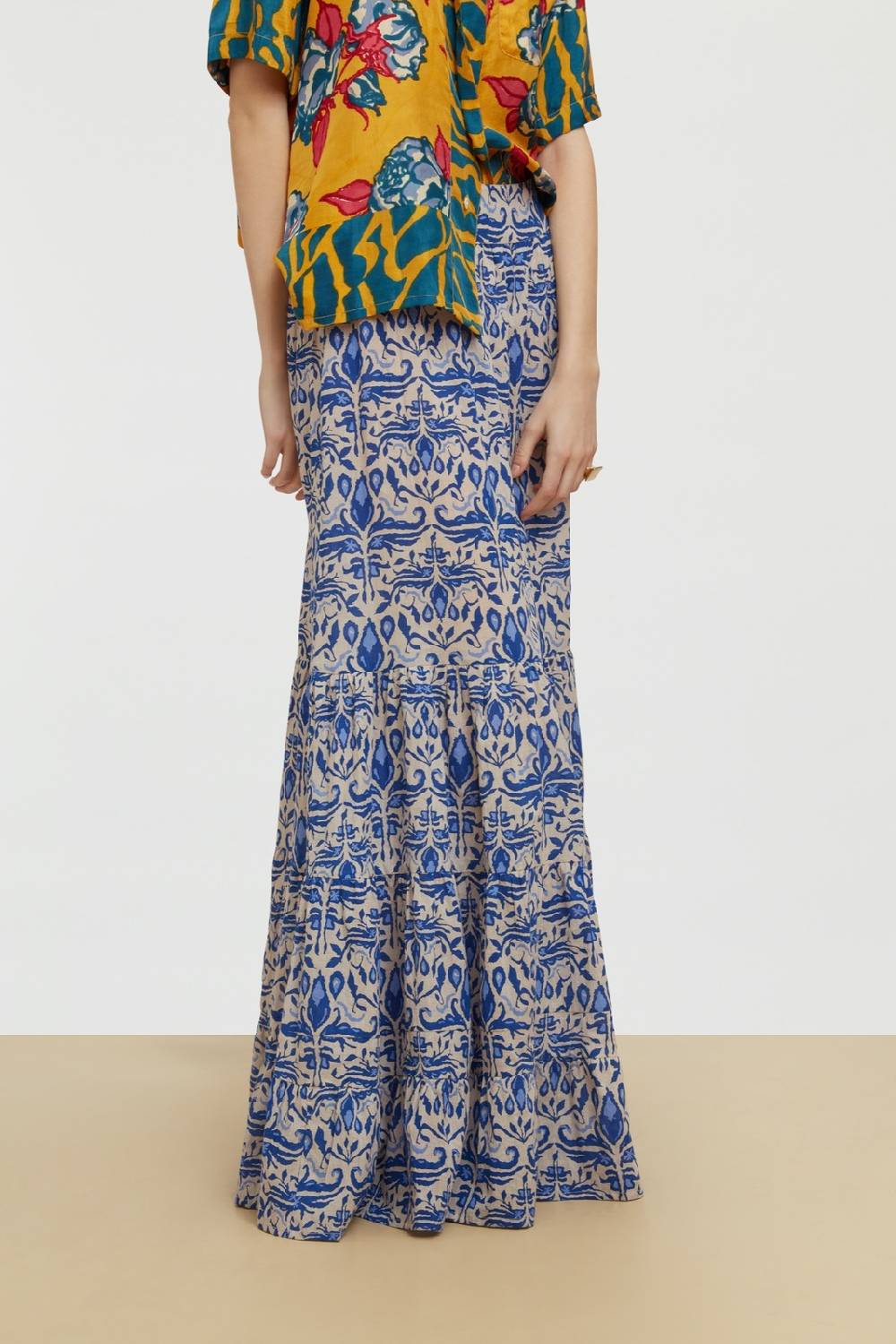 Lisa Corti gonna lehenga abhanery damasque blue Fino al 50% di sconto