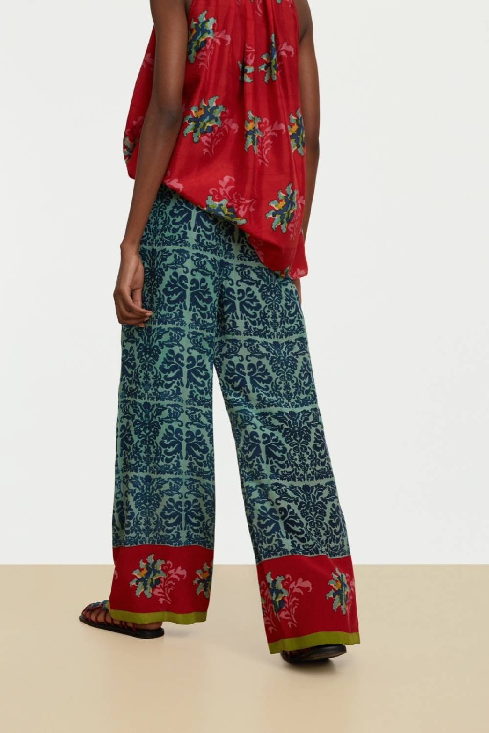 Lisa Corti pantalone burma tangeri flower coral Fino al 60% di sconto