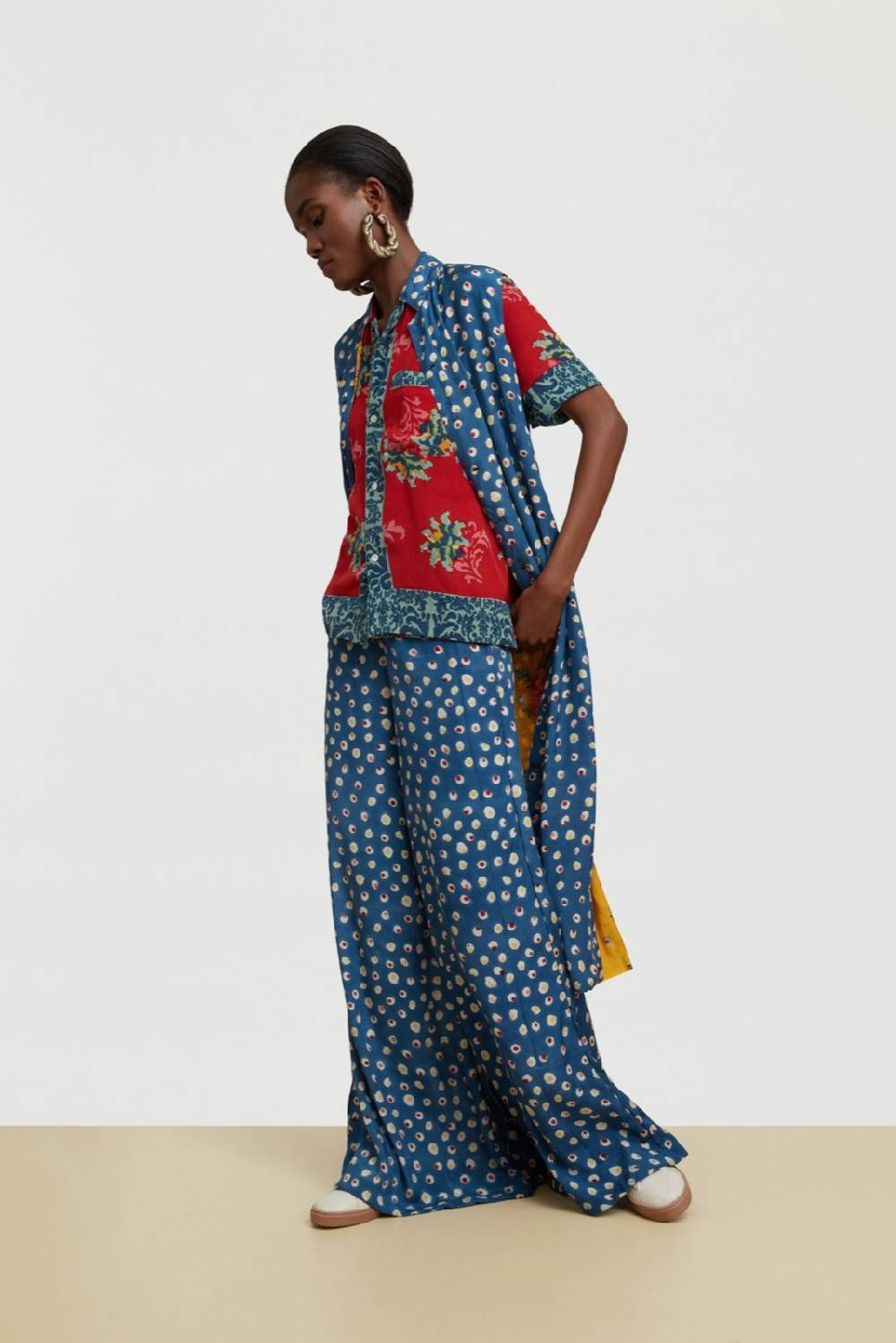 Lisa Corti pantalone evelyn bukhara dots teal Fino al 65% di sconto