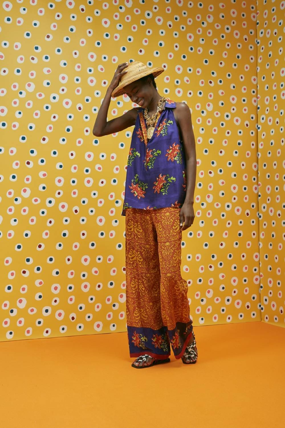 Lisa Corti pantalone burma tangeri flower purple Only for today