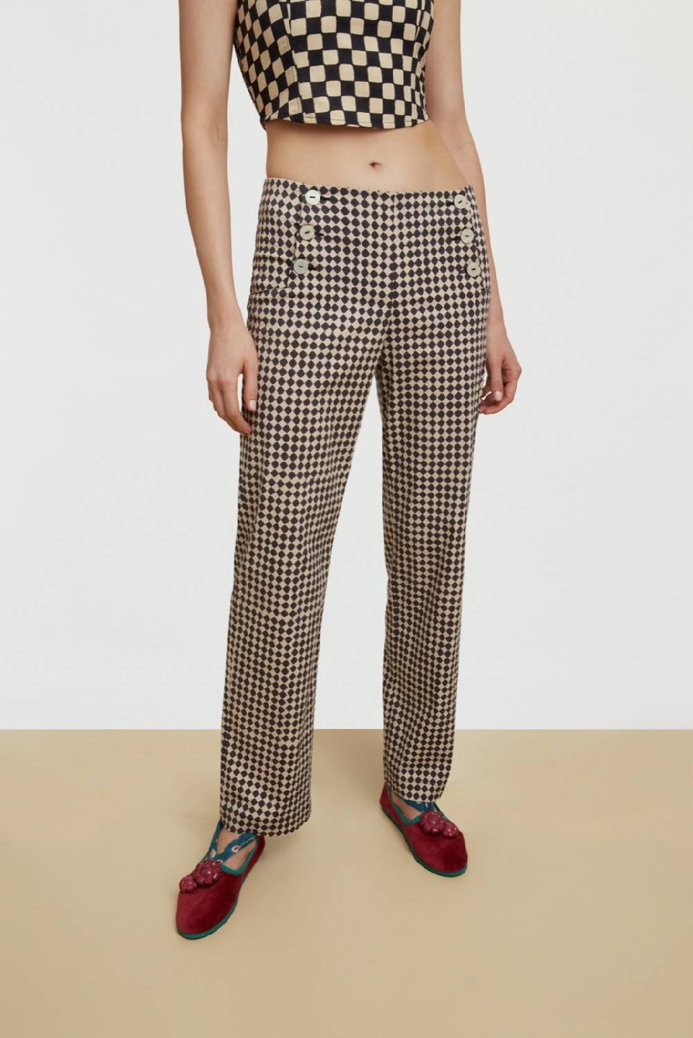 Lisa Corti pantalone marinara diamond check black Offerta speciale della fabbrica