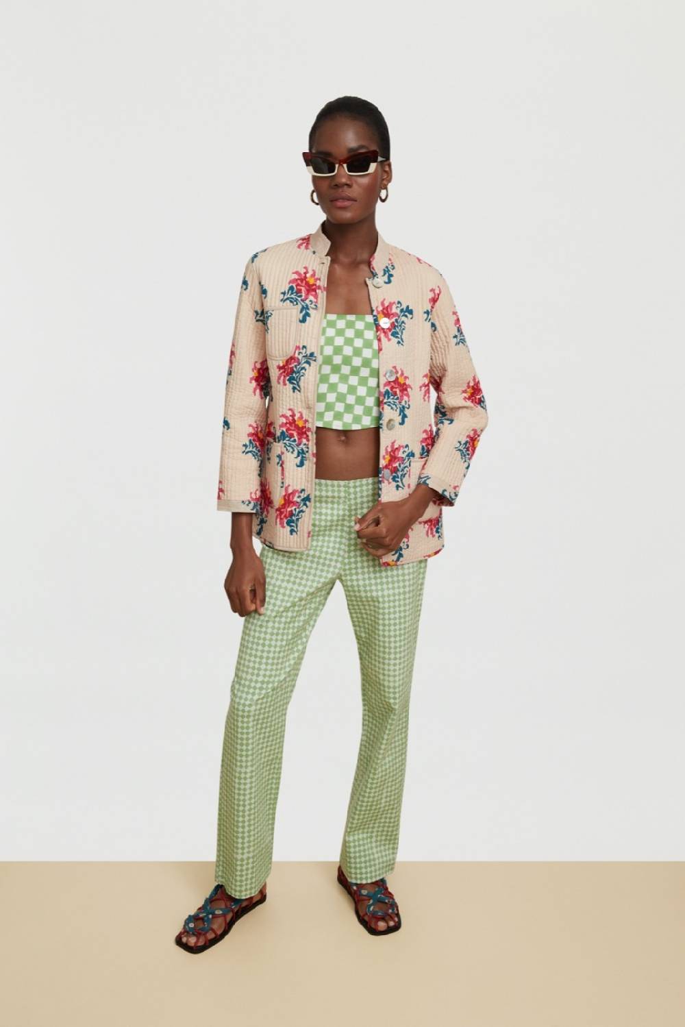 Lisa Corti pantalone marinara diamond check mint Sostegno trimestrale