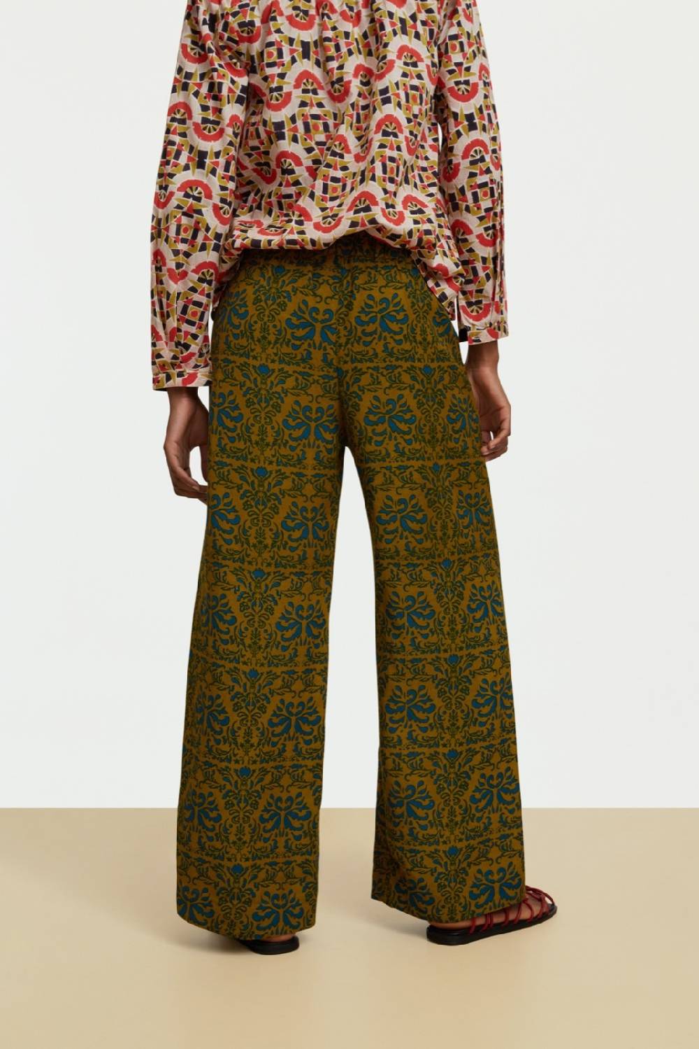 Lisa Corti pantalone myanmar tangeri damask olive green Discount Store per i nuovi prodotti
