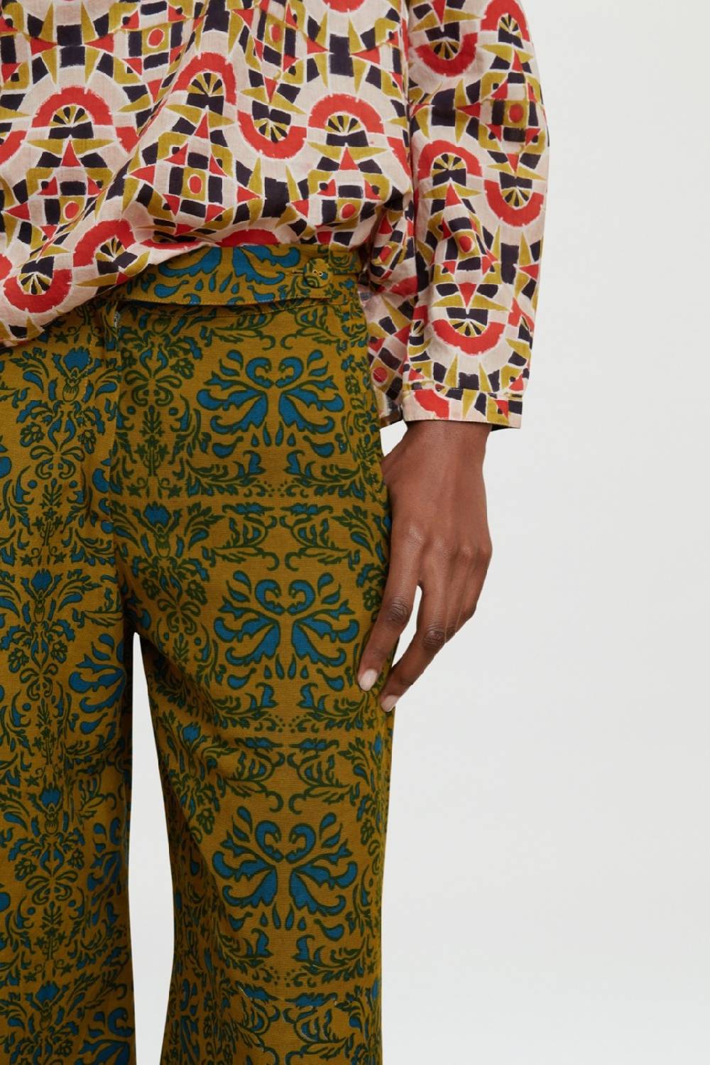 Lisa Corti pantalone myanmar tangeri damask olive green Discount Store per i nuovi prodotti