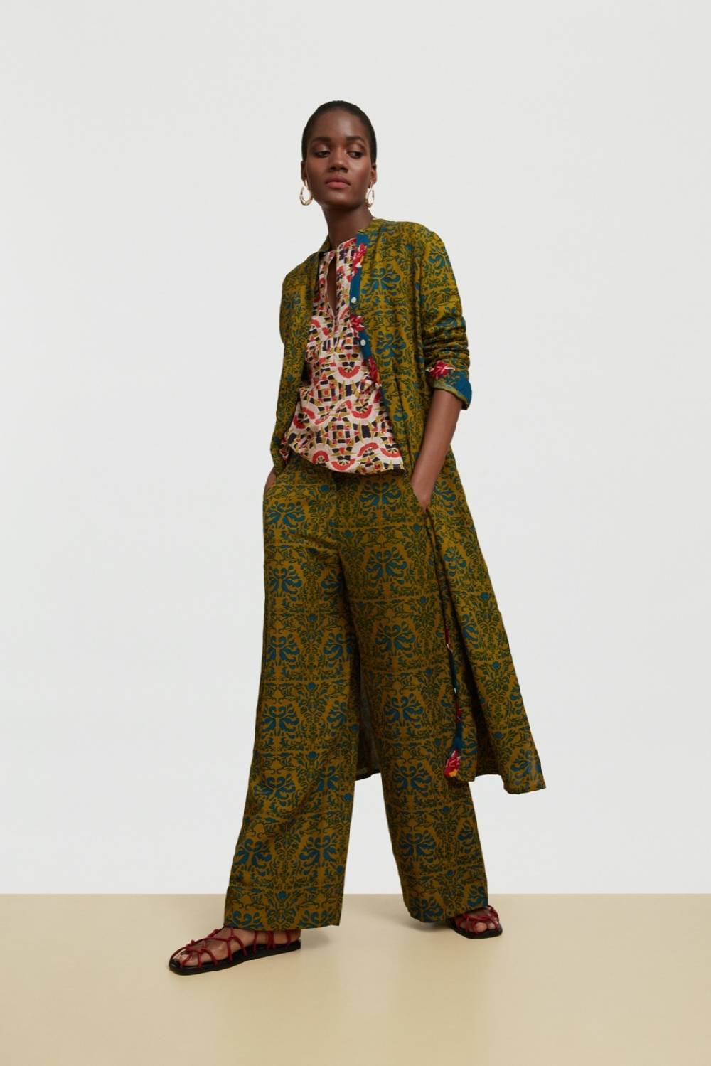 Lisa Corti pantalone myanmar tangeri damask olive green Discount Store per i nuovi prodotti