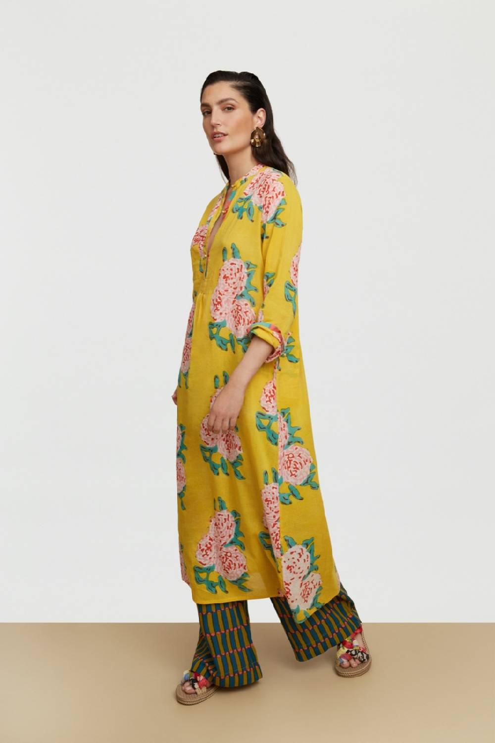 Lisa Corti kurta lunga leopard flower yellow Duty-free