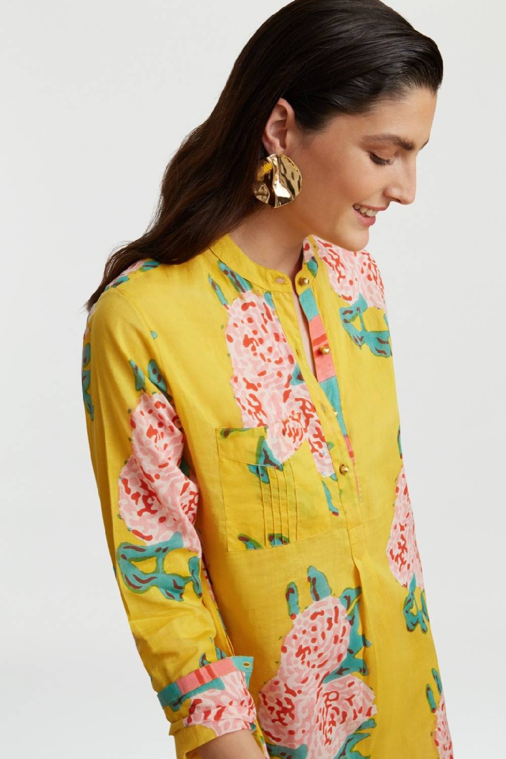 Lisa Corti kurta lunga leopard flower yellow Duty-free