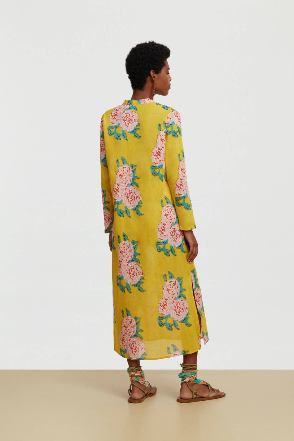 Lisa Corti kurta lunga aperta leopard flower yellow 50% di sconto per tempo limitato