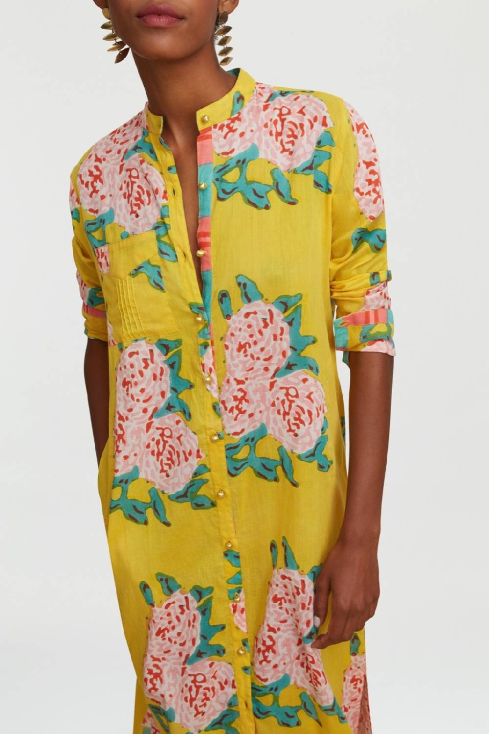 Lisa Corti kurta lunga aperta leopard flower yellow 50% di sconto per tempo limitato