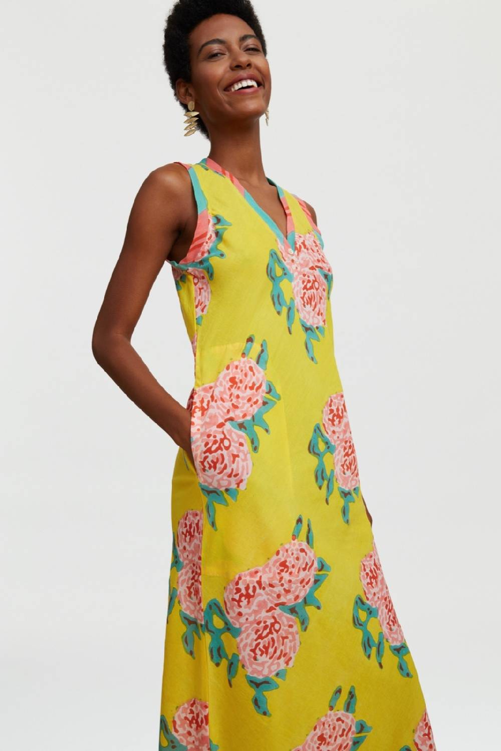 Lisa Corti abito cheack leopard flower yellow Italy