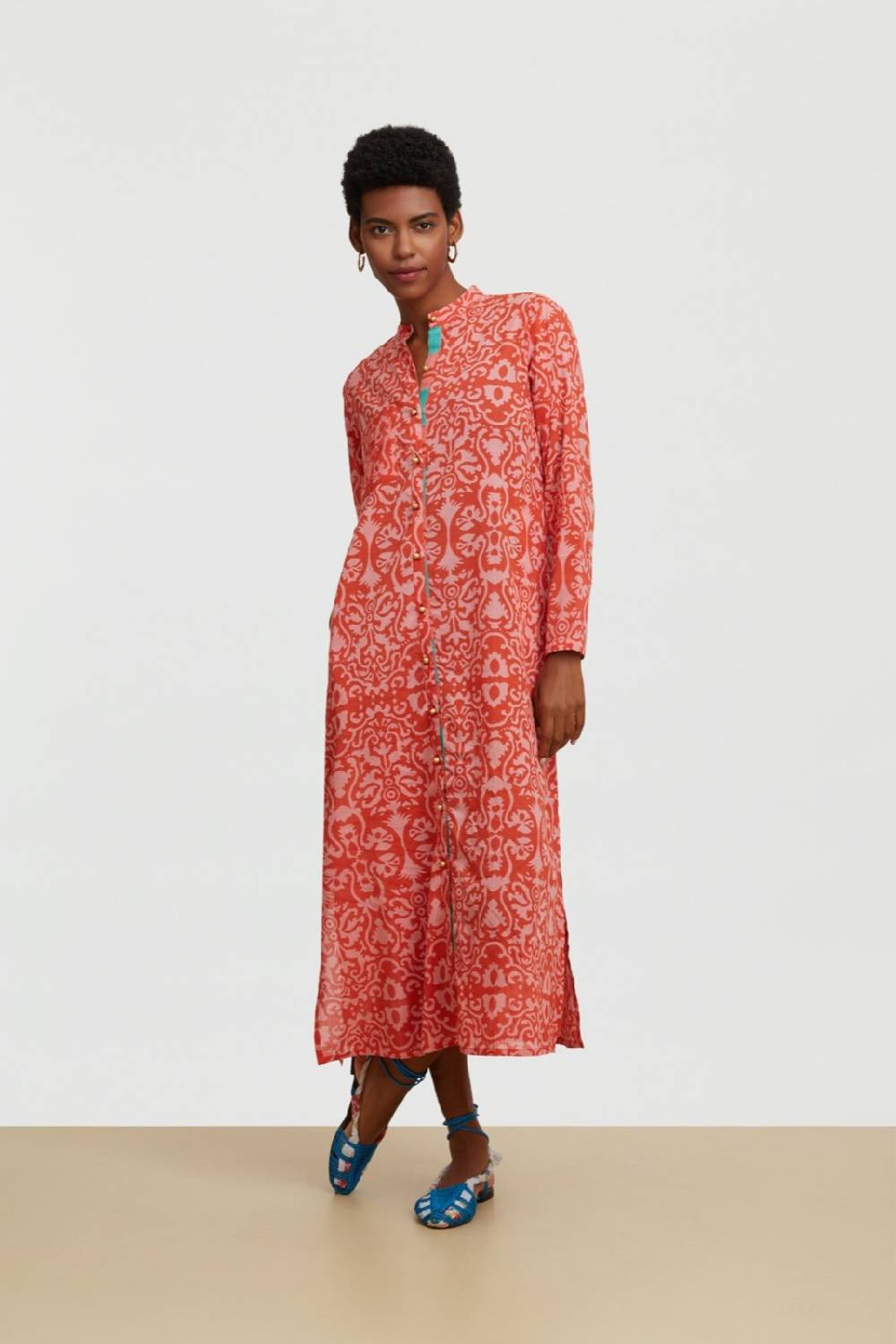 Lisa Corti kurta lunga aperta damask design red Vendita