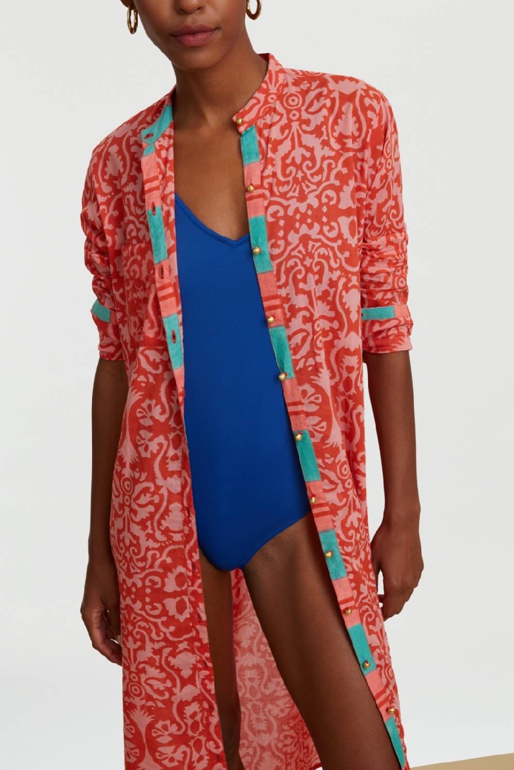 Lisa Corti kurta lunga aperta damask design red Vendita