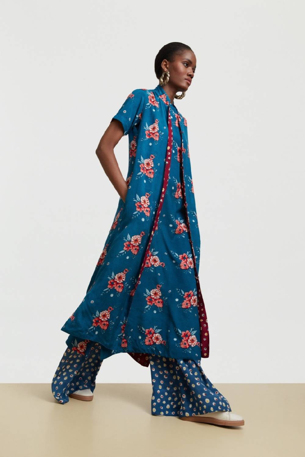 Lisa Corti abito myanmar bukhara flower teal Fino Al -60%